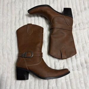 Brown Faux Leather Western Boots